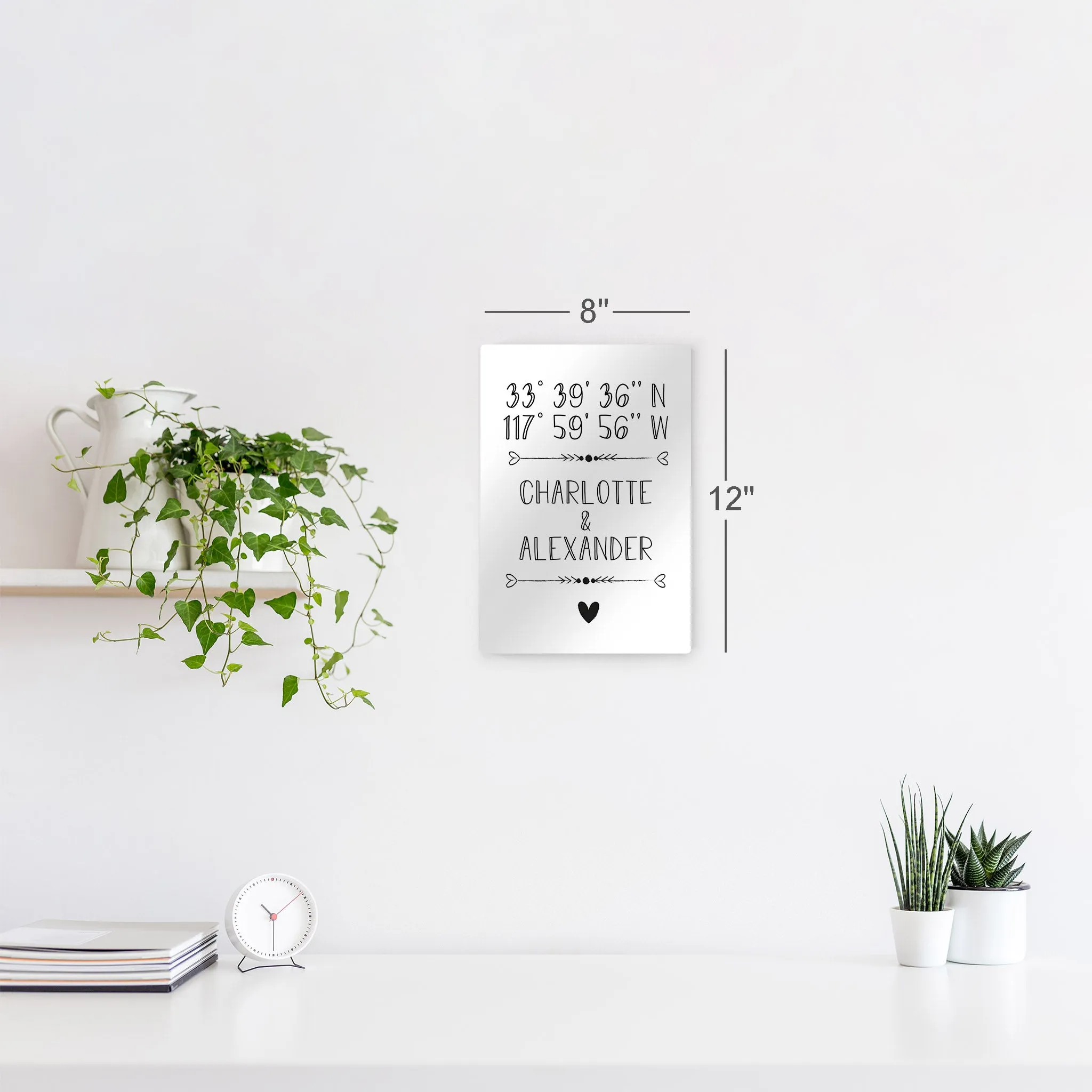 Personalized Gift Wall Art with Couple Names and Coordinates Minimalist Design