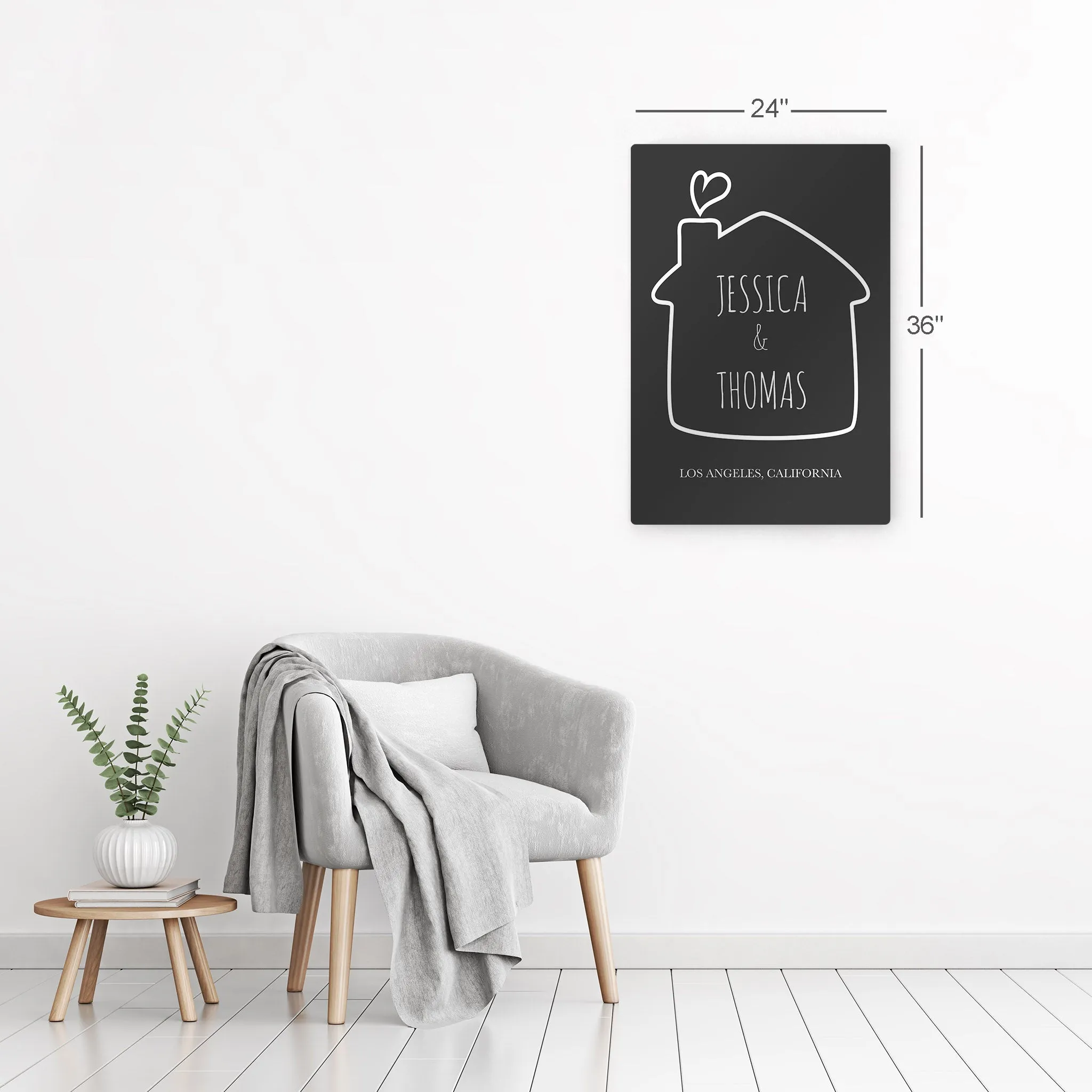Personalized Gift Wall Art with Couple Names, City and State Name Minimalist Design