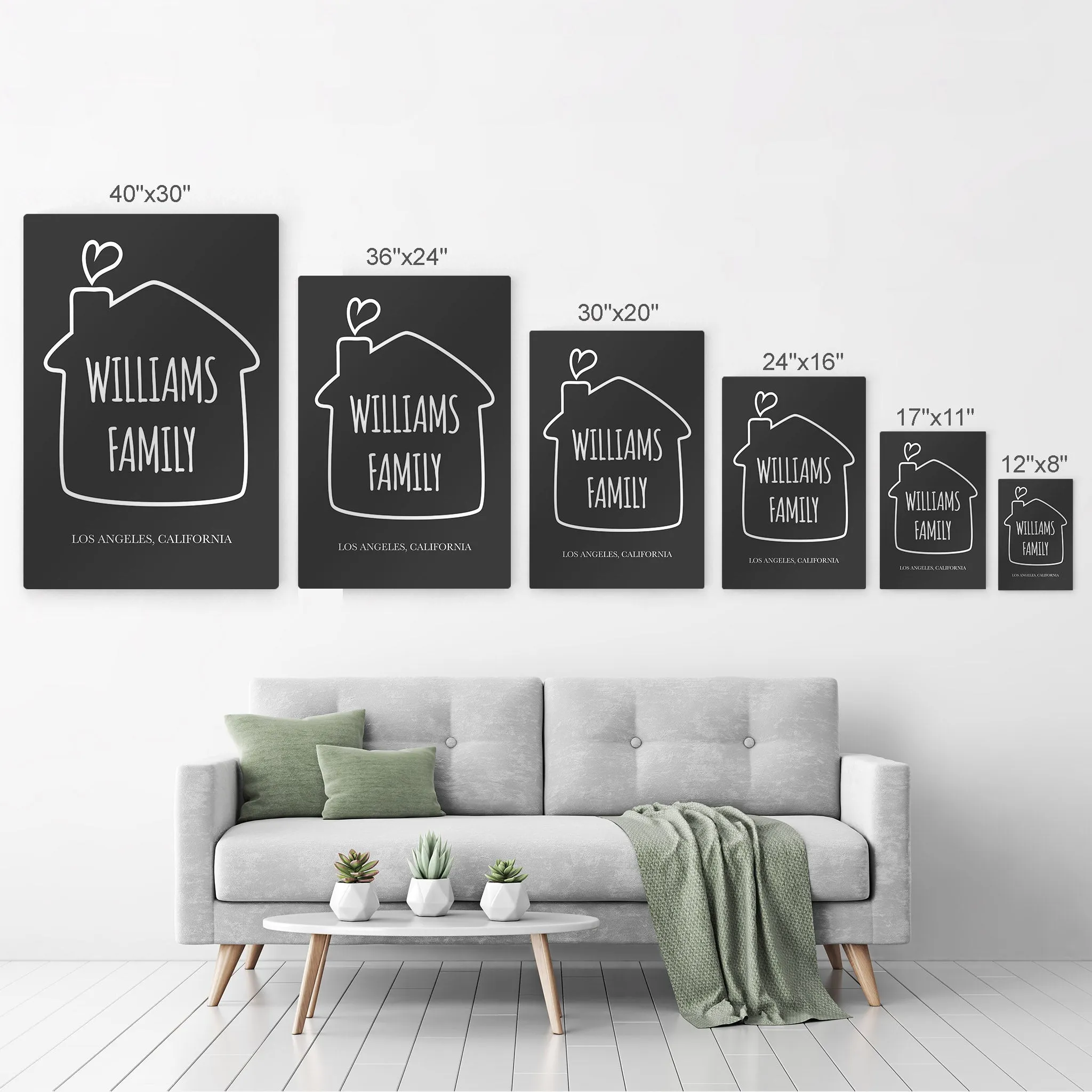 Personalized Gift Wall Art with Family Name, City and State Name Minimalist Design