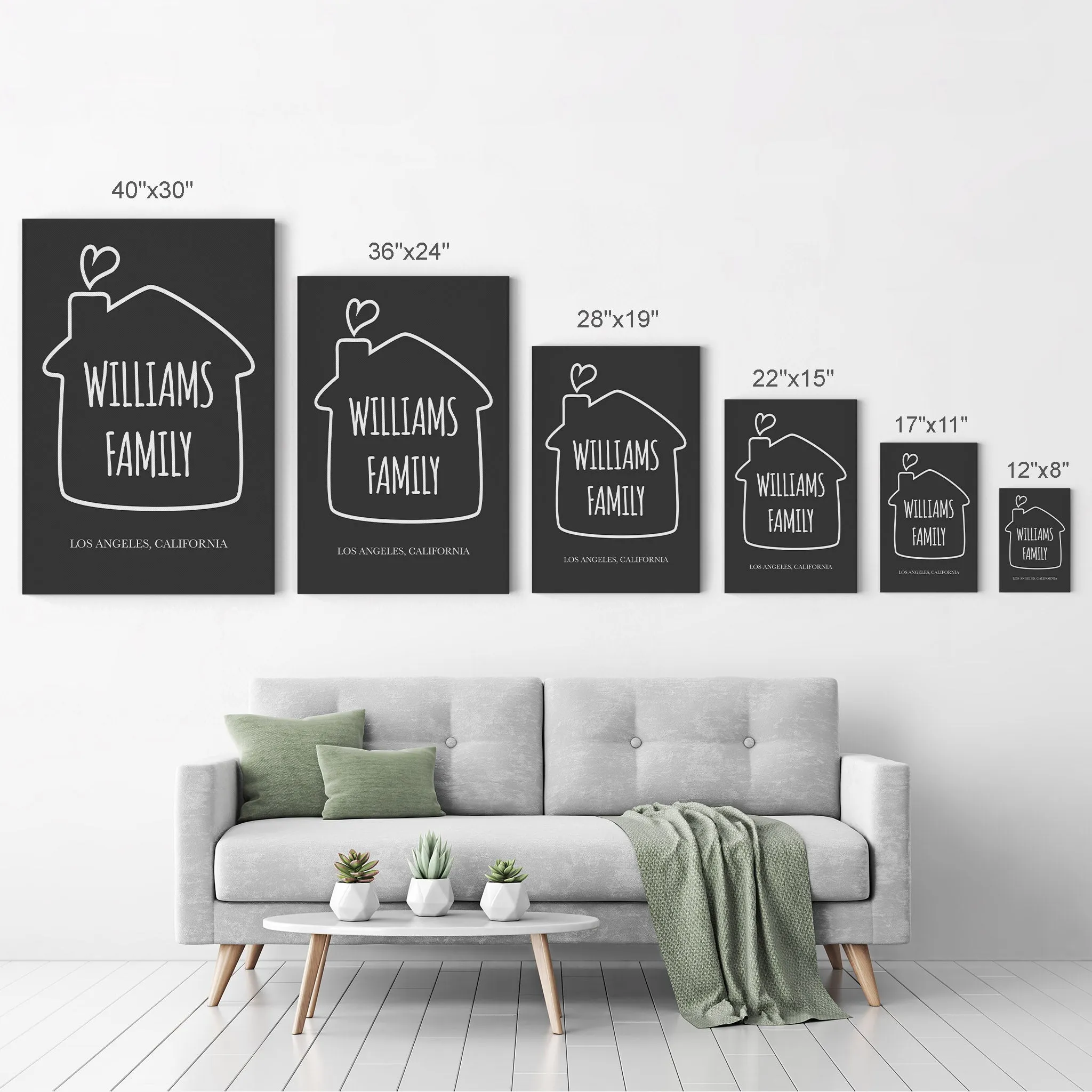 Personalized Gift Wall Art with Family Name, City and State Name Minimalist Design