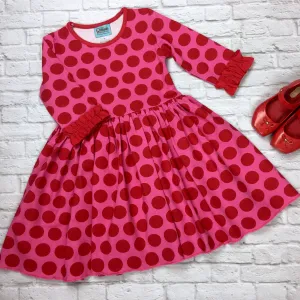 Pink and Red Dot Knit Empire Dress