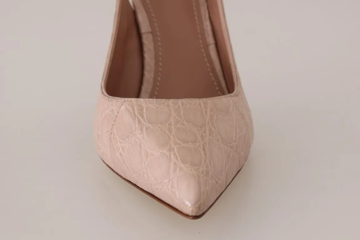 Pink Caiman Crocodile Slingbacks Shoes