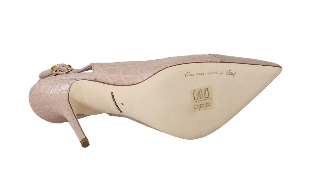 Pink Caiman Crocodile Slingbacks Shoes