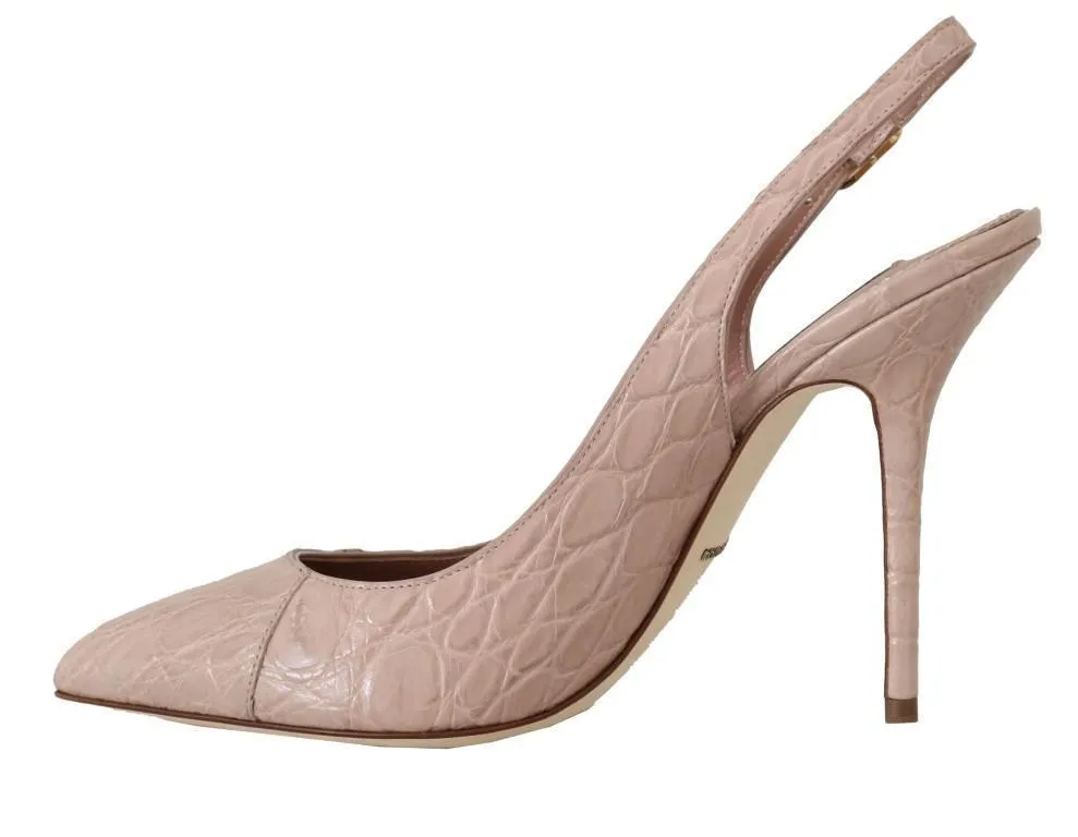 Pink Caiman Crocodile Slingbacks Shoes