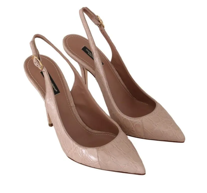 Pink Caiman Crocodile Slingbacks Shoes