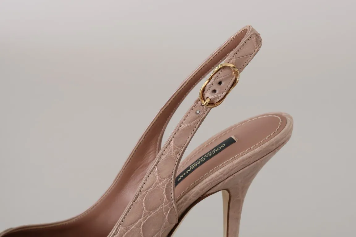 Pink Caiman Crocodile Slingbacks Shoes