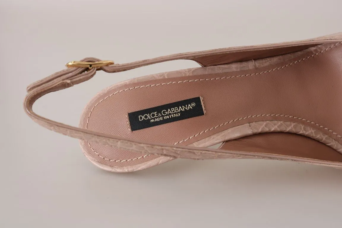 Pink Caiman Crocodile Slingbacks Shoes