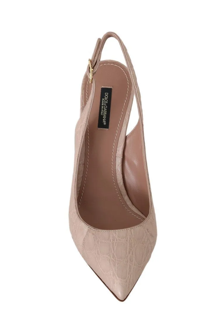 Pink Caiman Crocodile Slingbacks Shoes
