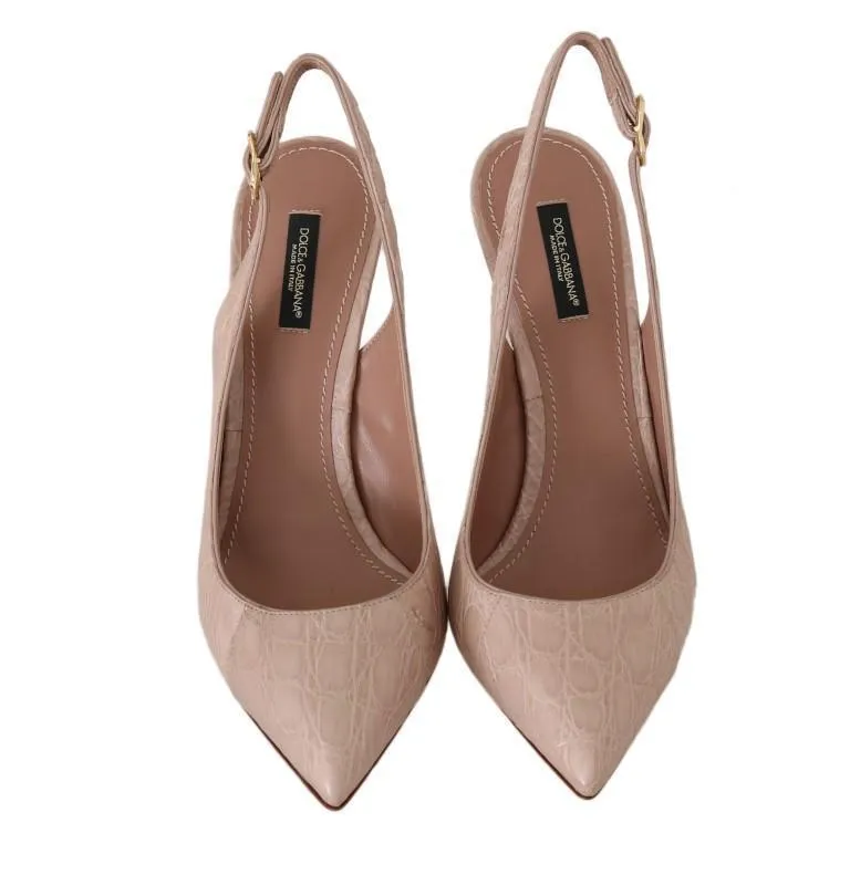 Pink Caiman Crocodile Slingbacks Shoes