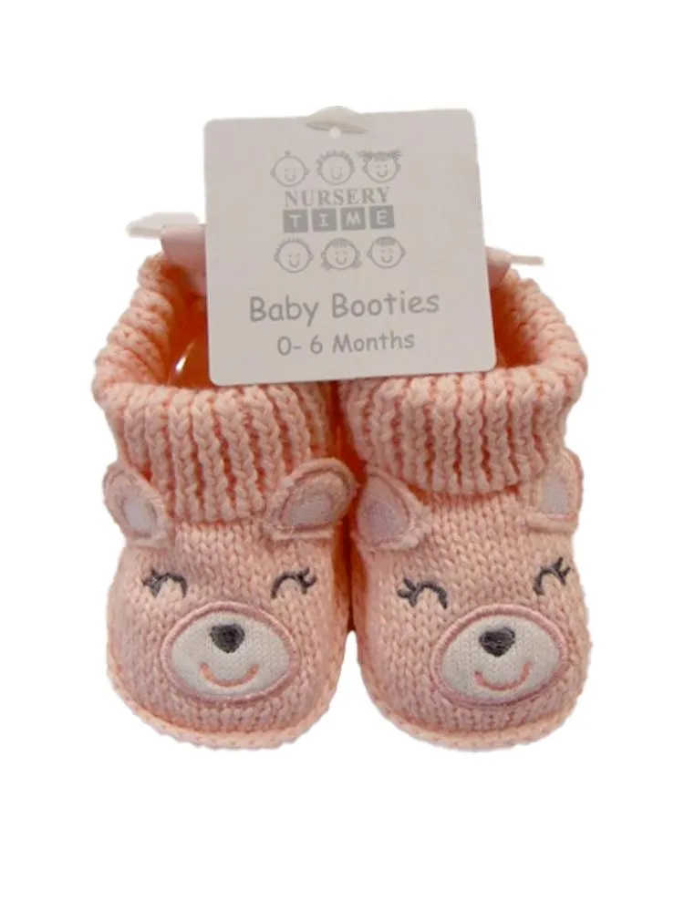 Pink Kitten Knitted Baby Booties - 0-6 Months
