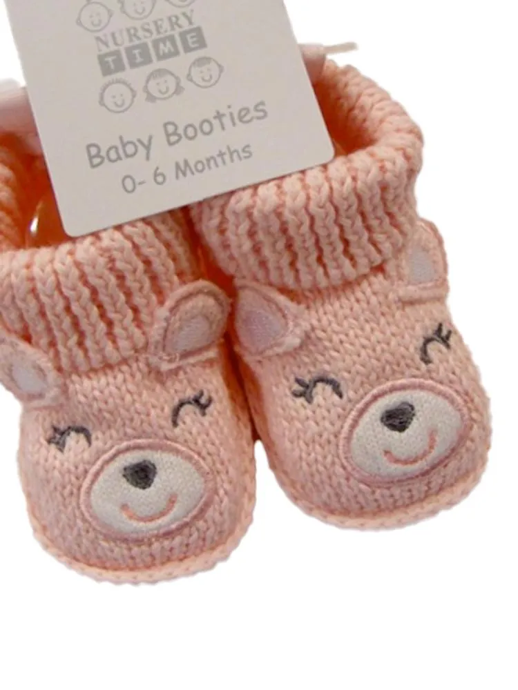 Pink Kitten Knitted Baby Booties - 0-6 Months