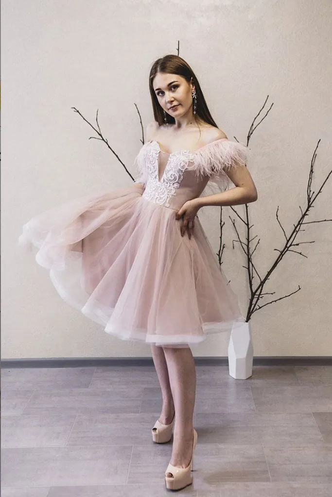 Pink sweetheart tulle lace short prom dress pink lace formal dress