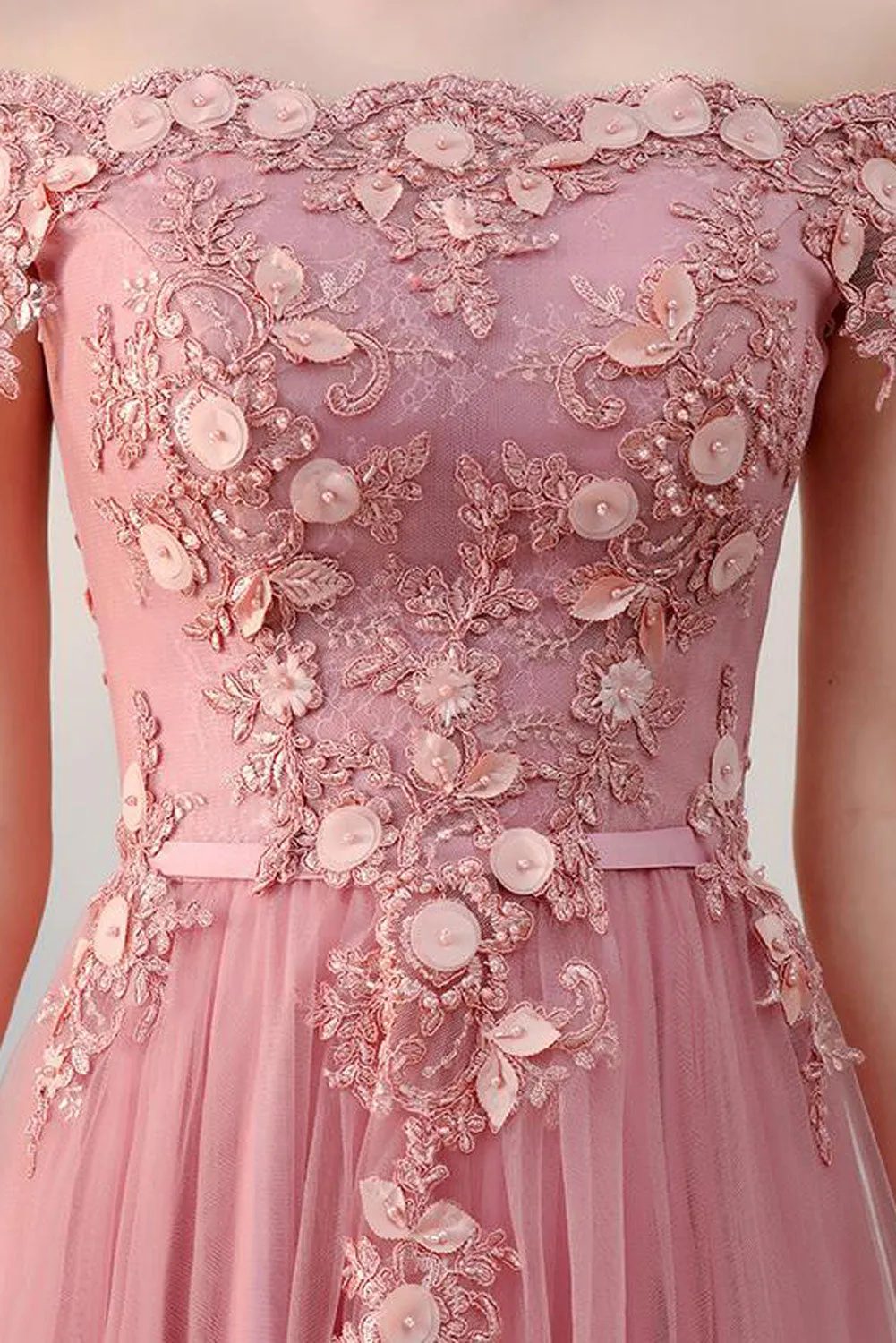 Pink tulle lace short prom dress, pink tulle lace evening dress