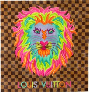 PL-573 Designer Scarf Series - LV-Inspired Colourful Lion on Brown Checkerboard