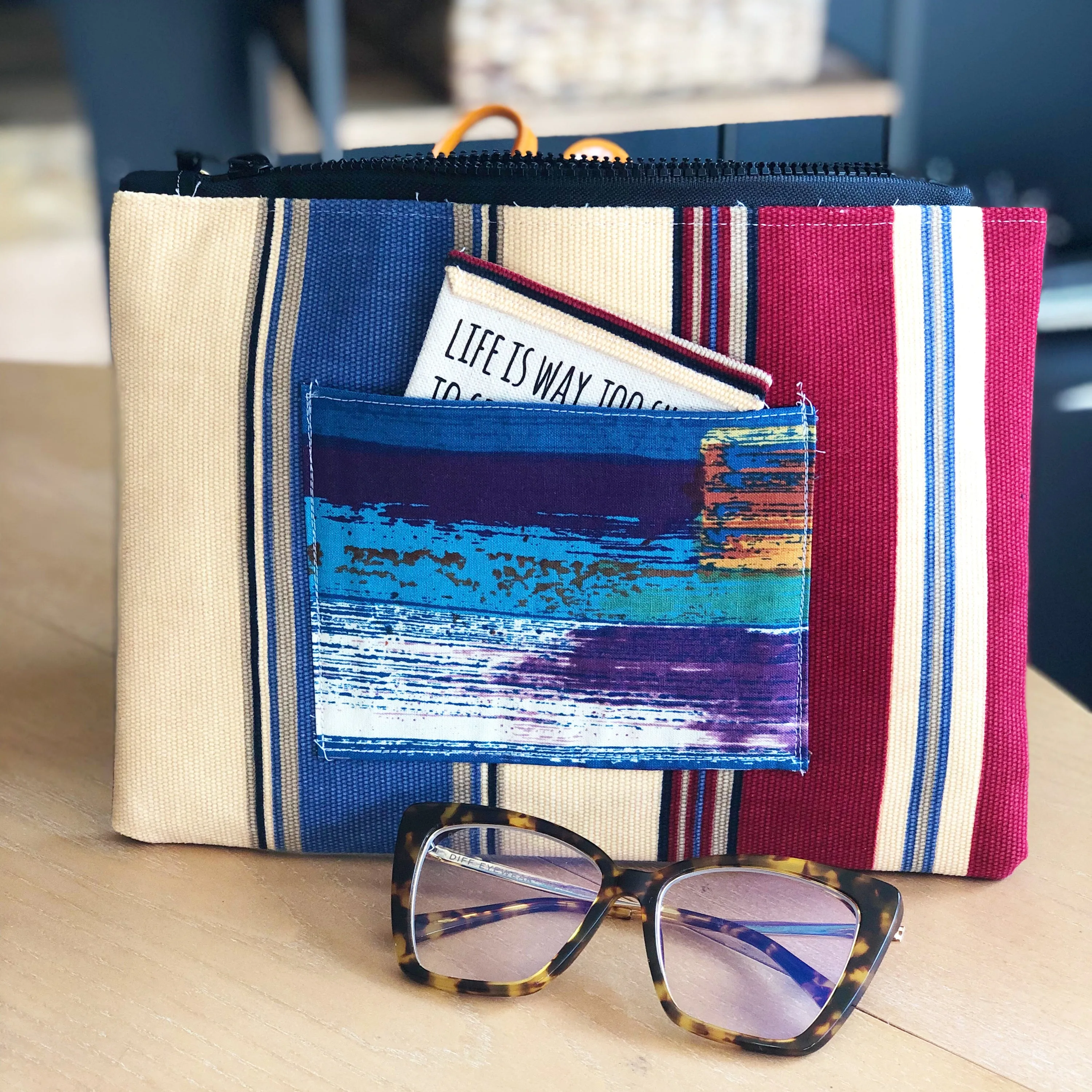 pocket stripes - canvas zip bag