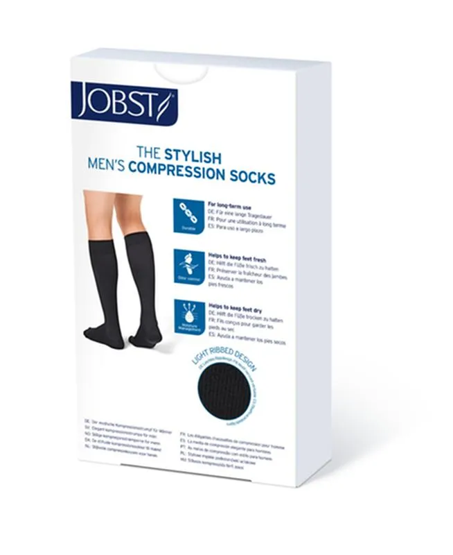 PR/1 JOBST MEDICAL LEG WEAR, MEN, KNEE HIGH, RIBBED, 20-30MMHG, LG, FULL CALF, BLACK, CLOSED TOE