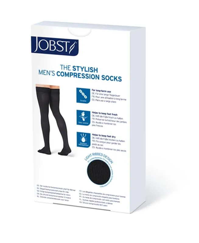 PR/1 JOBST MEDICAL LEG WEAR, MEN, RIBBED, THIGH HIGH W/SIL DOT BAND, 30-40MMHG, LG, KHAKI, CLOSED TOE