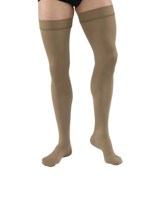 PR/1 JOBST MEDICAL LEG WEAR, MEN, RIBBED, THIGH HIGH W/SIL DOT BAND, 30-40MMHG, LG, KHAKI, CLOSED TOE