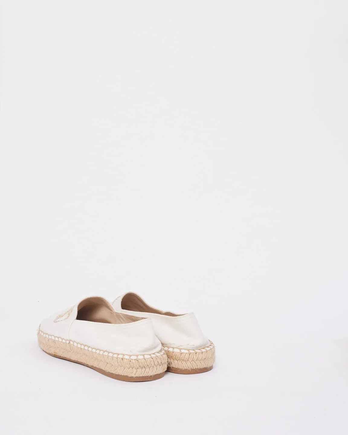 Prada White Canvas Logo Espadrille Shoes - 37