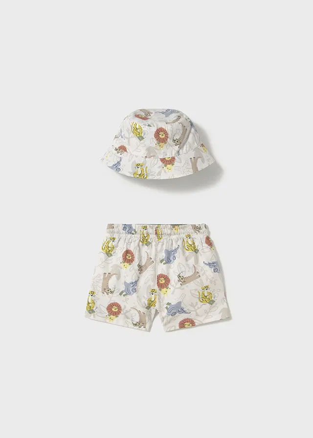 Pre-Order Mayoral 1056 Cream Tee-Shirt, Mayoral 1646 Swim Shorts and Bucket Hat