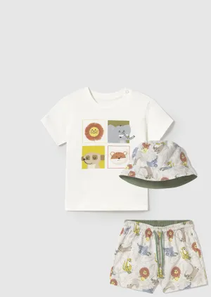 Pre-Order Mayoral 1056 Cream Tee-Shirt, Mayoral 1646 Swim Shorts and Bucket Hat