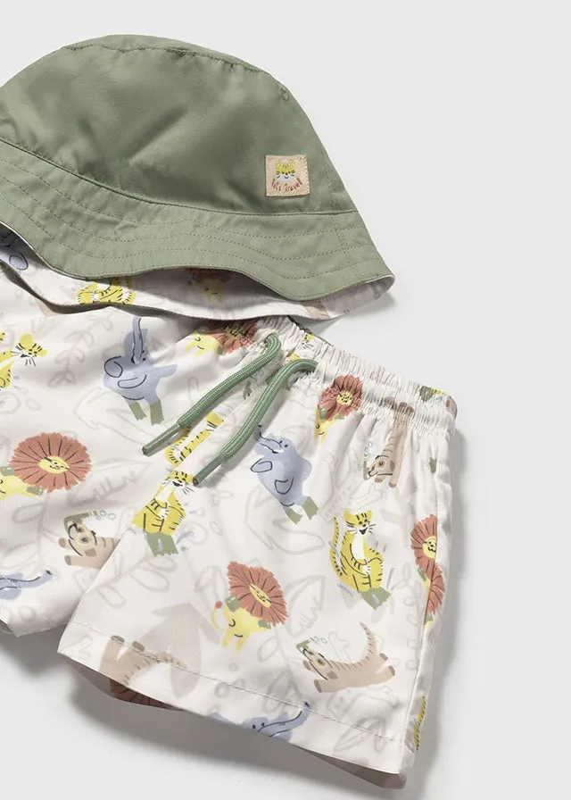 Pre-Order Mayoral 1056 Cream Tee-Shirt, Mayoral 1646 Swim Shorts and Bucket Hat