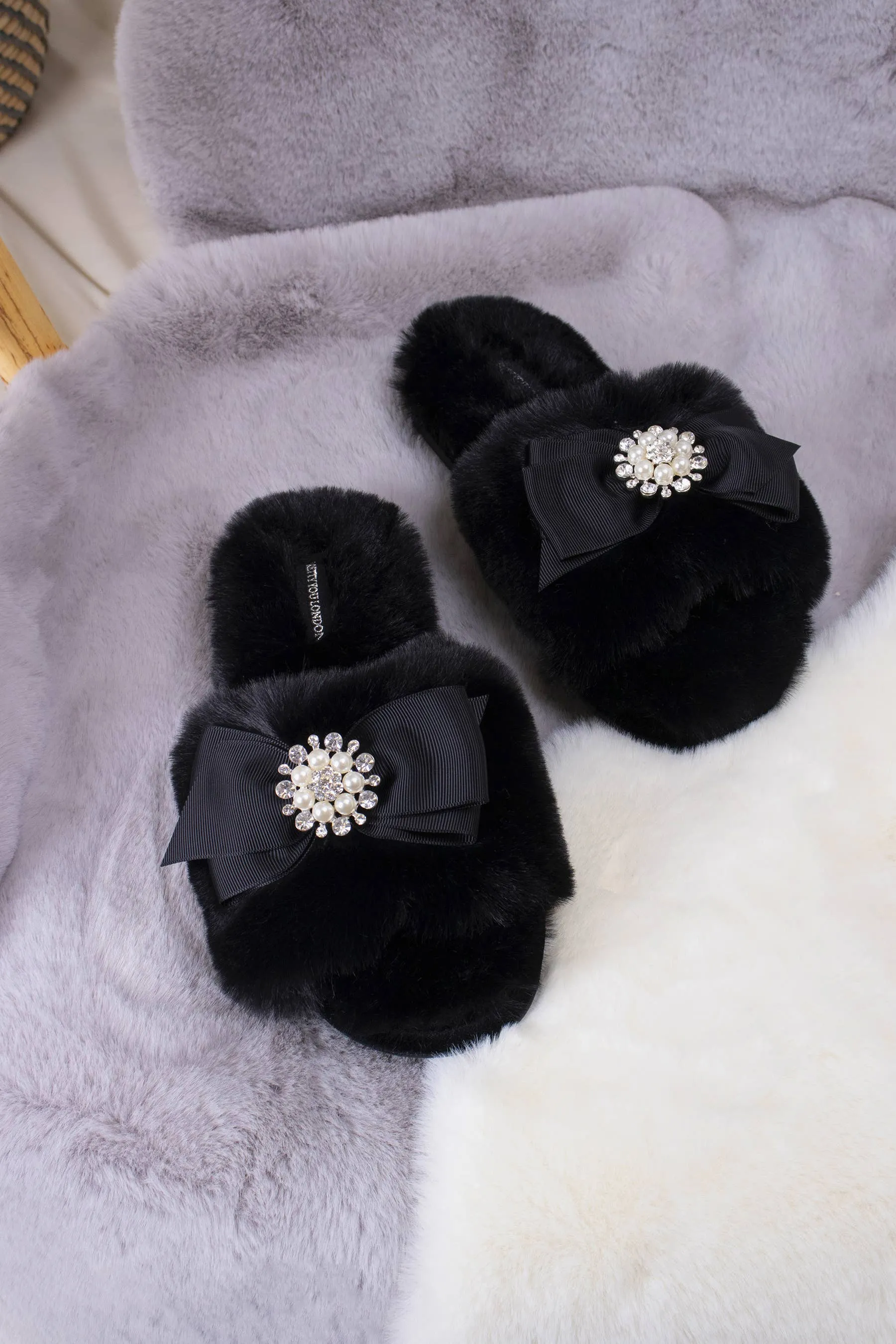 Princess Black Embellished Slippers