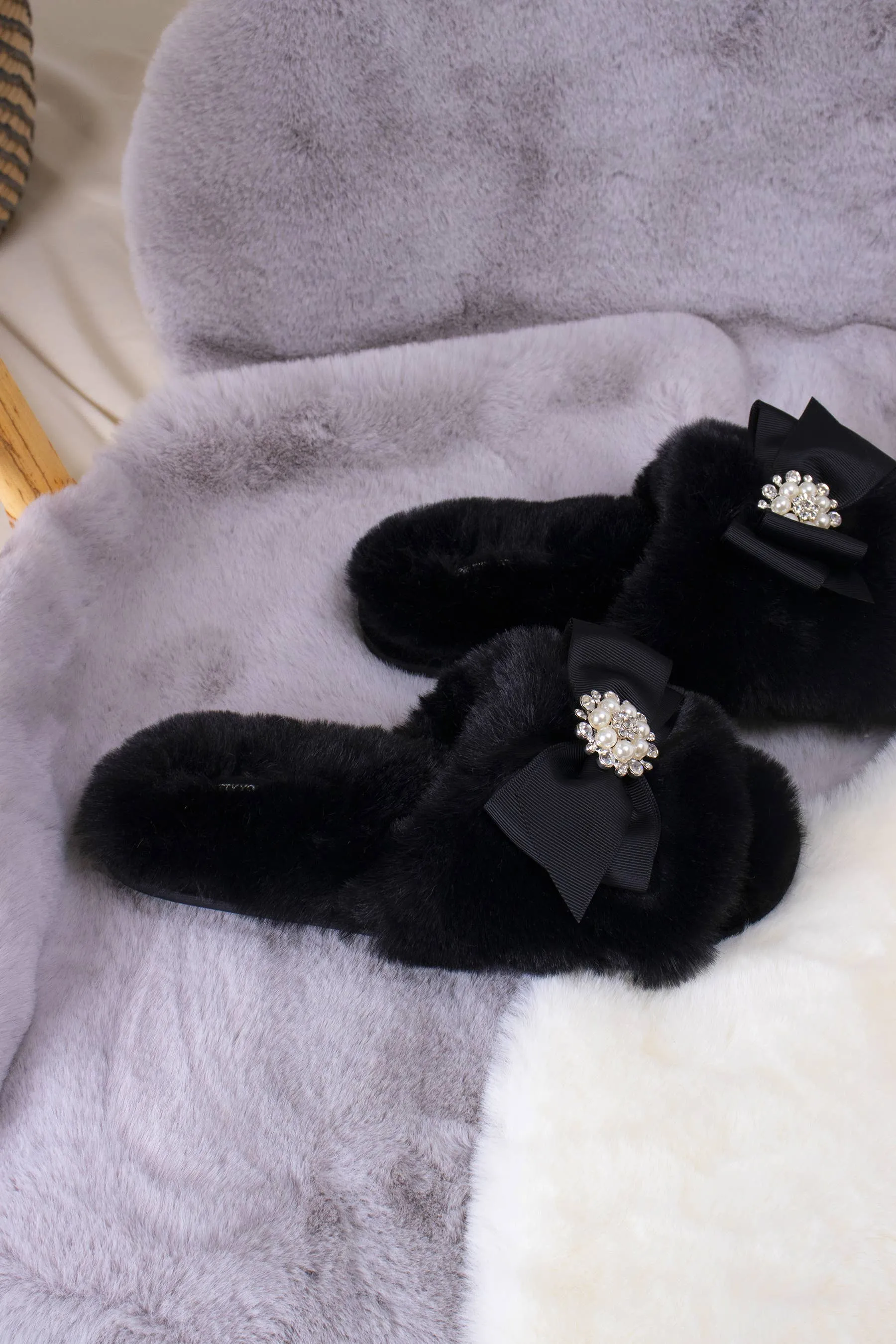 Princess Black Embellished Slippers