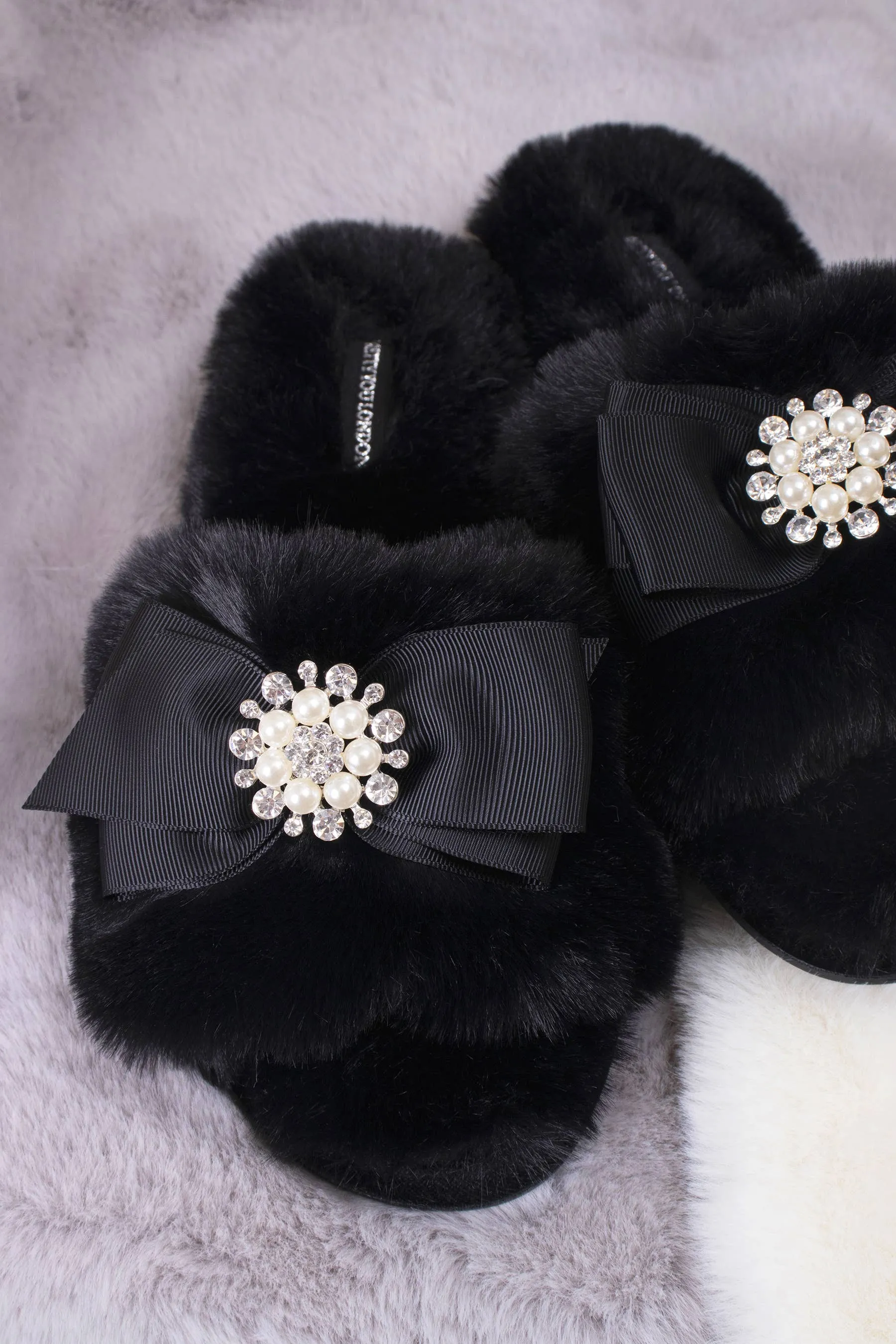 Princess Black Embellished Slippers