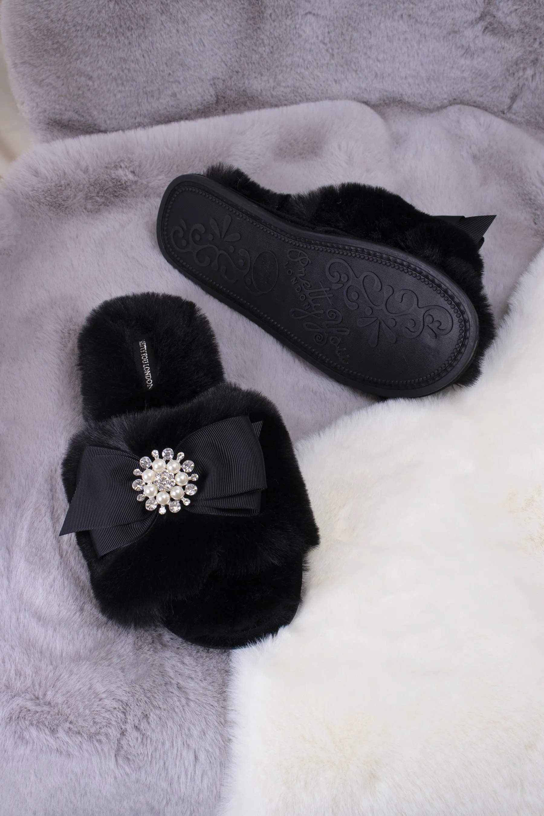 Princess Black Embellished Slippers