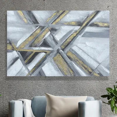 Printed Canvas 75 x 115 cm | Golden/Grey Abstract Patterns