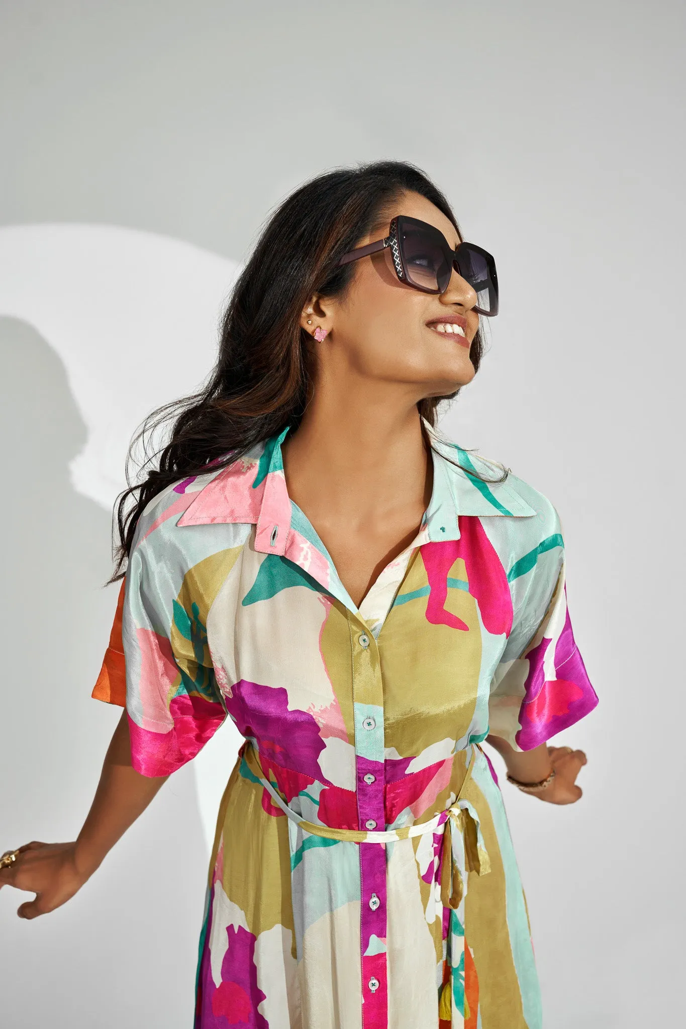 Printed Natural Crepe Shirt Dress