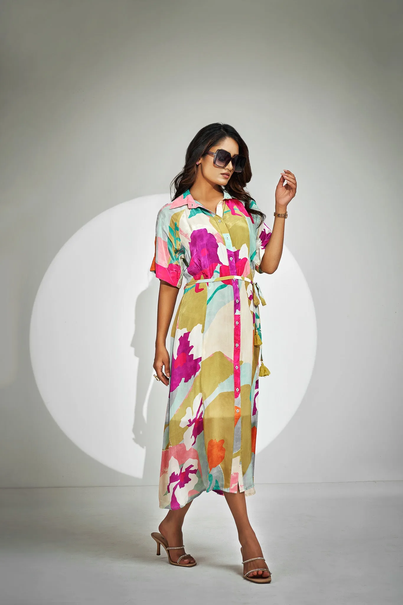 Printed Natural Crepe Shirt Dress