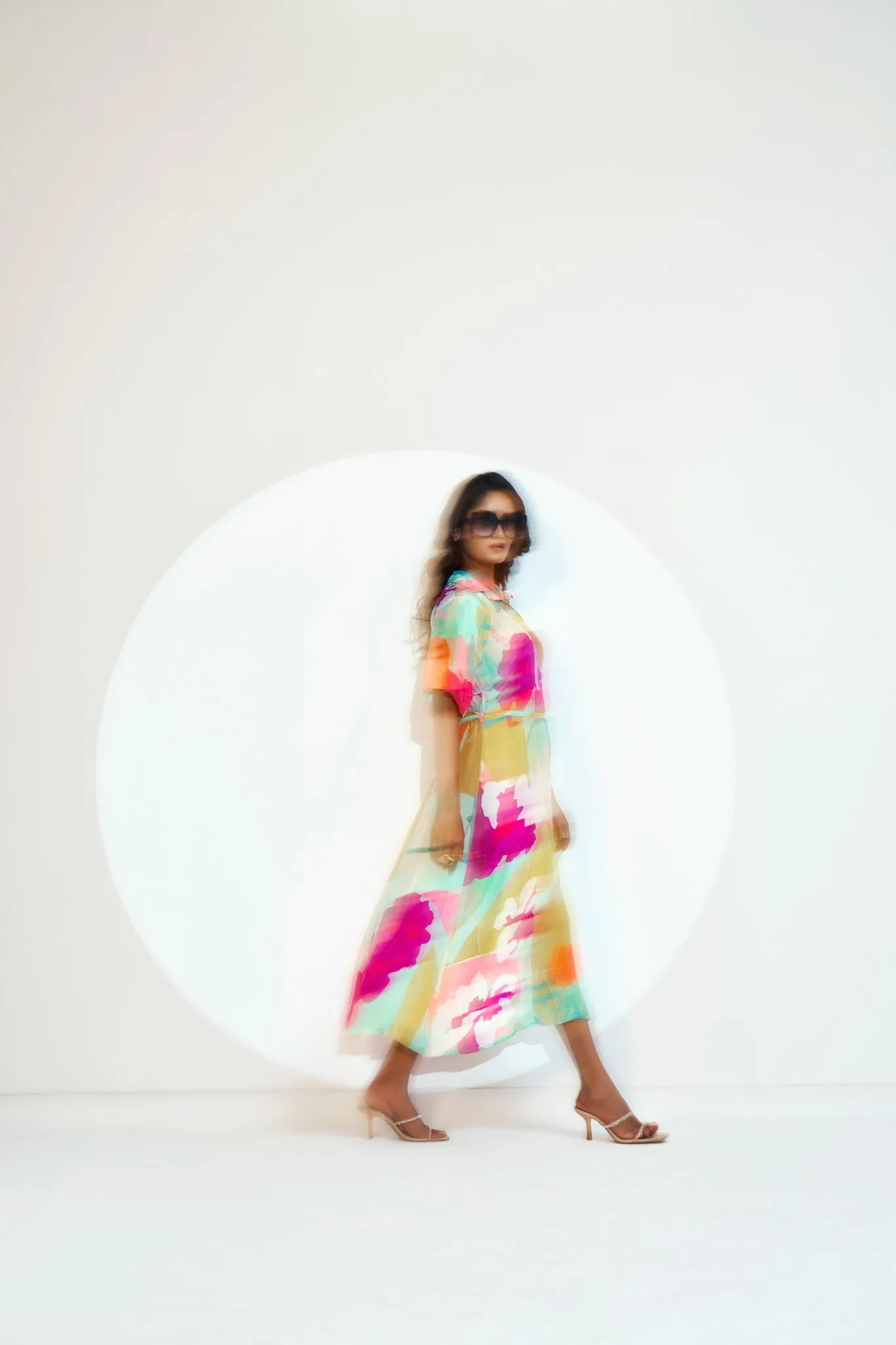Printed Natural Crepe Shirt Dress