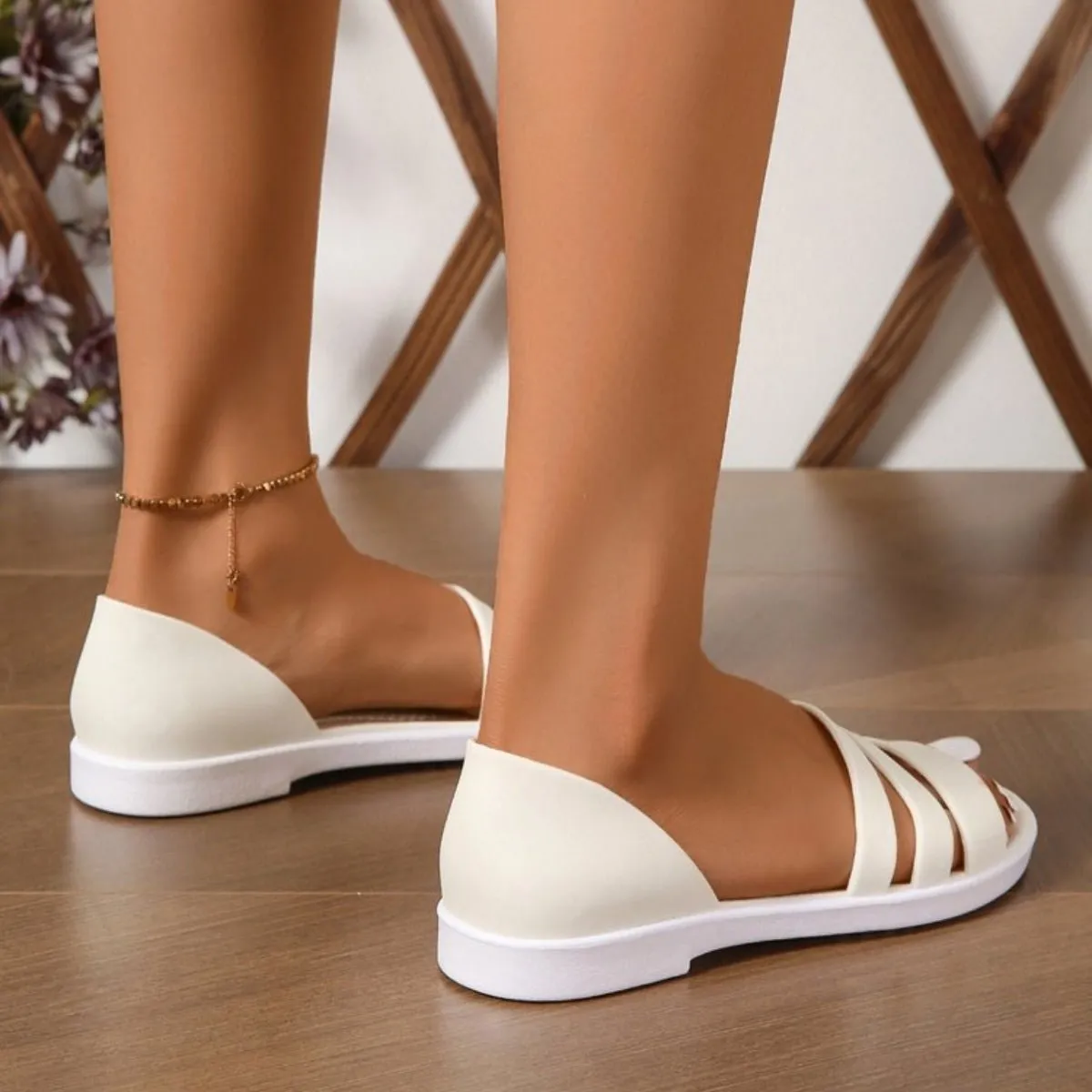 PU Leather Three-Strap Sandals