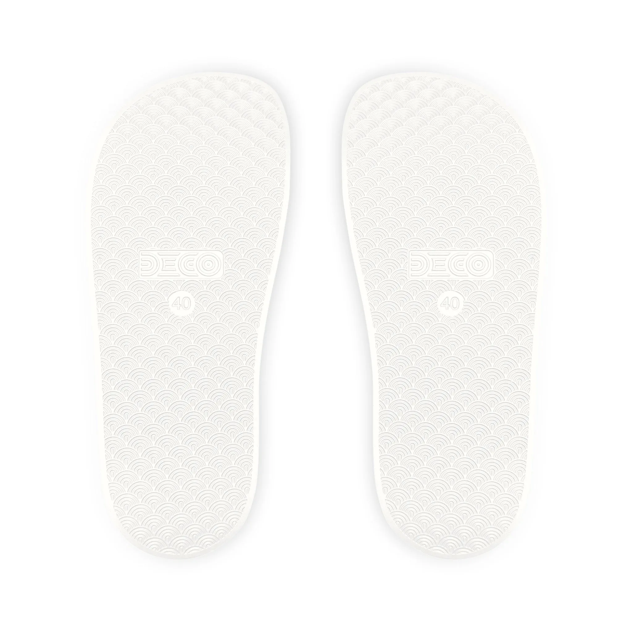 "Classic White Hibiscus in Blue" Women's Slide Sandals