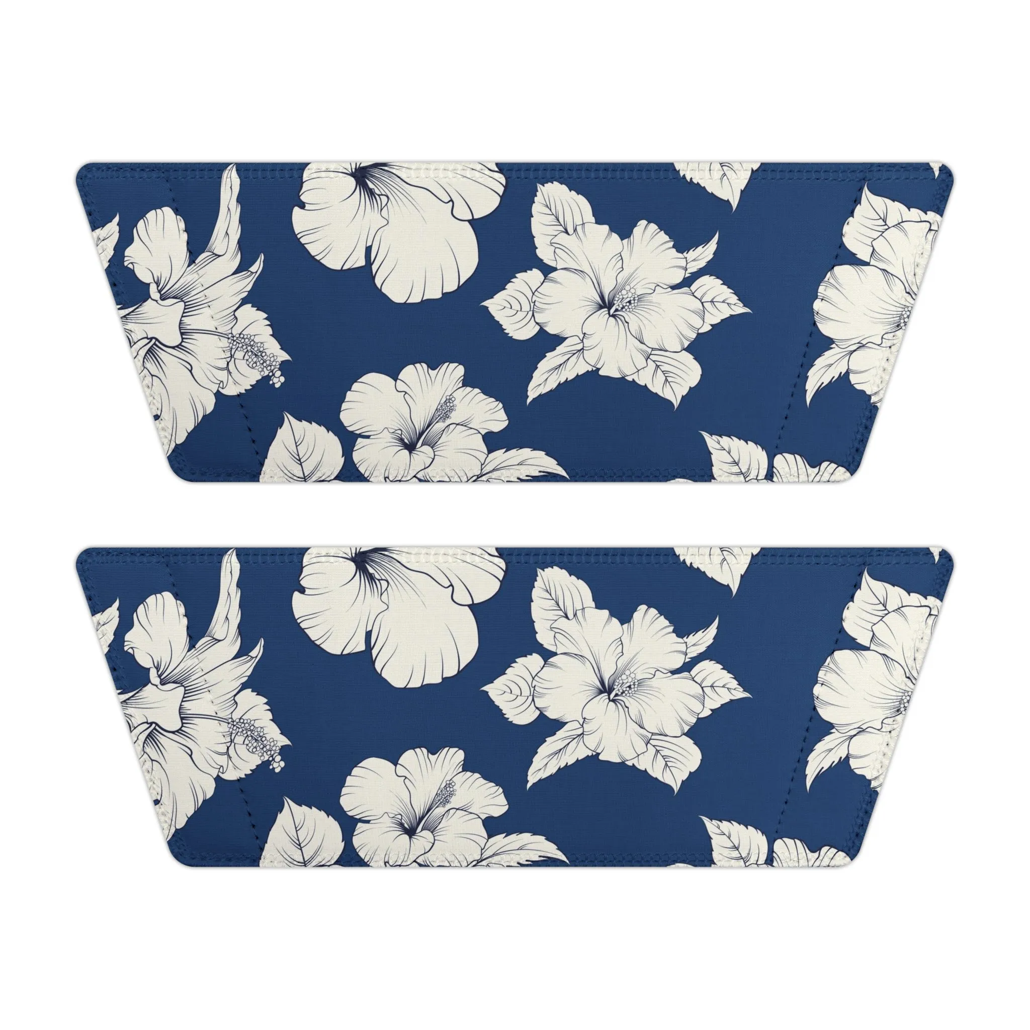 "Classic White Hibiscus in Blue" Women's Slide Sandals