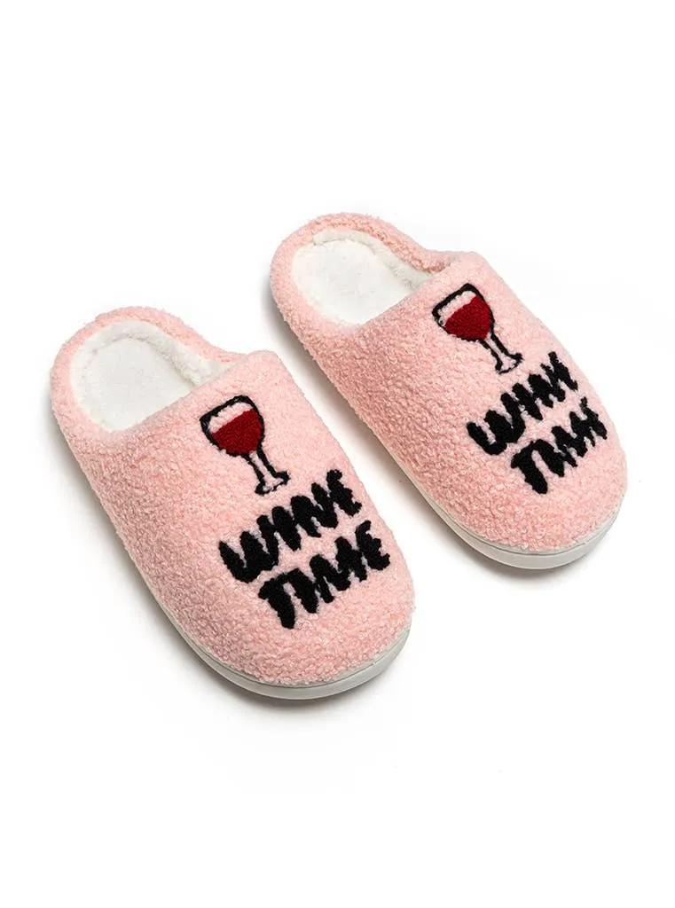 "Wine Time" - Pink Indoor / Outdoor Slippers -
