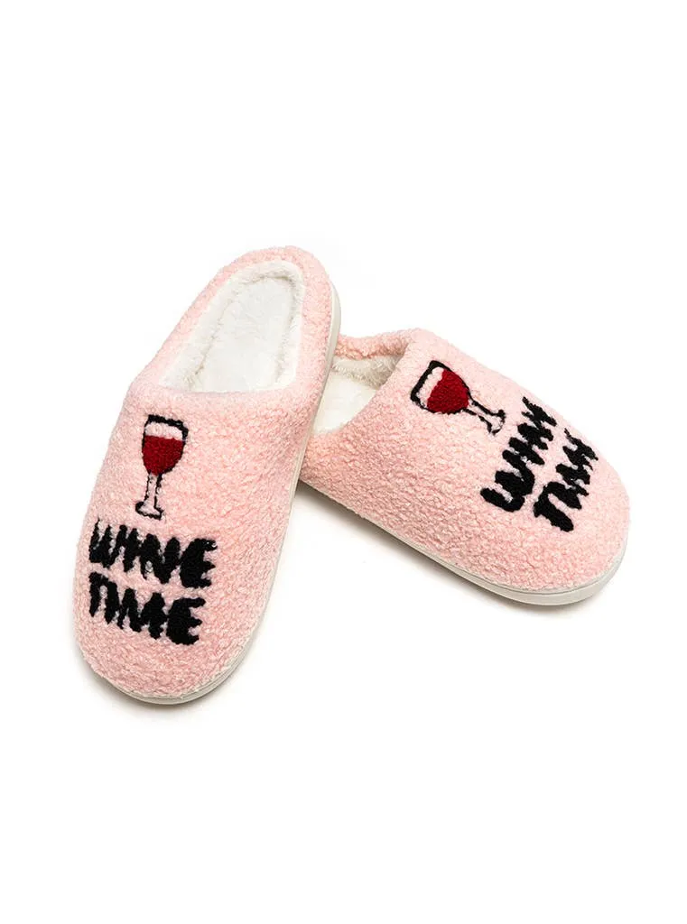 "Wine Time" - Pink Indoor / Outdoor Slippers -