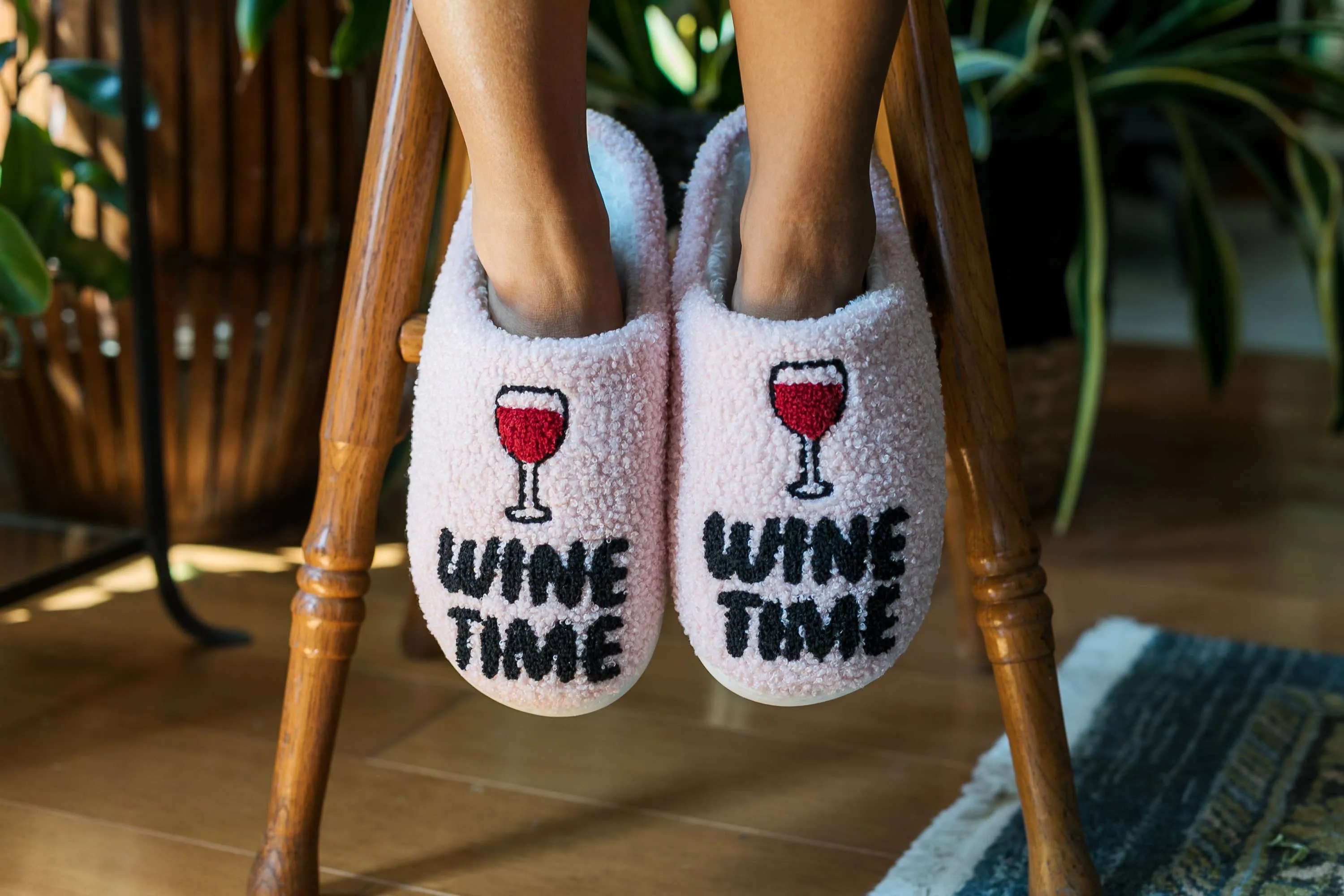 "Wine Time" - Pink Indoor / Outdoor Slippers -