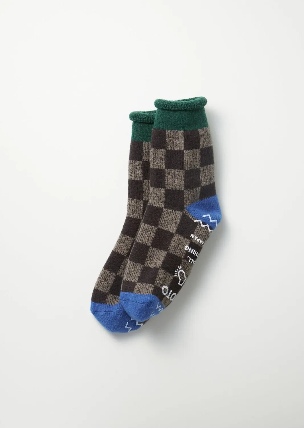 R1497 Pile Room Socks "Checkerboard" D. Green/Blue