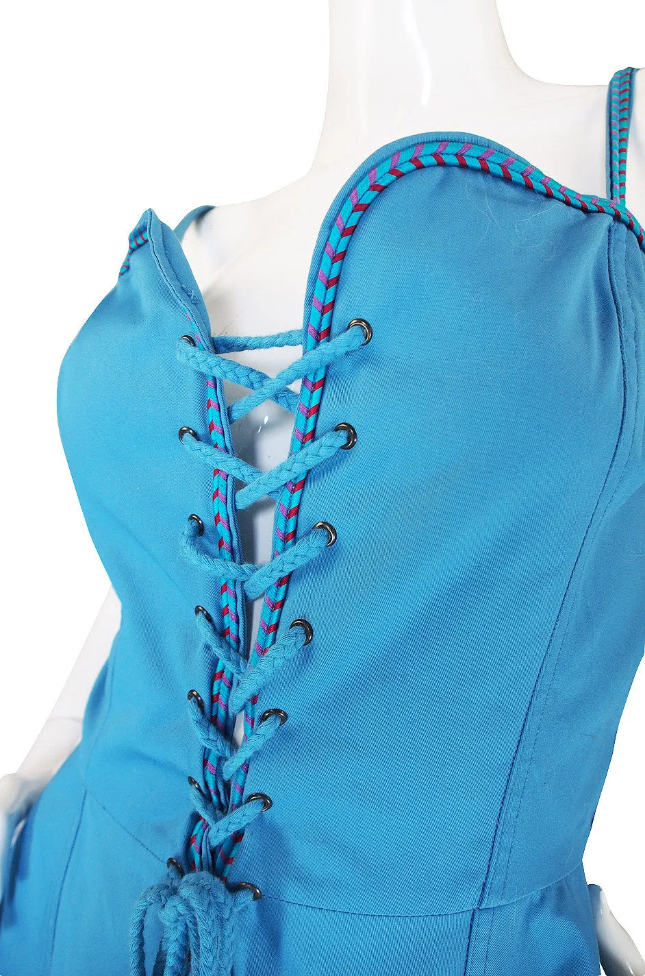 Rare 1970s Yves Saint Laurent Blue Safari Corset Top