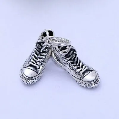 Real 925 Sterling Silver Pendant Canvas Shoes Jewelry