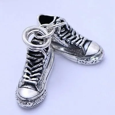 Real 925 Sterling Silver Pendant Canvas Shoes Jewelry