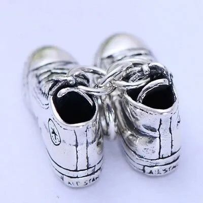 Real 925 Sterling Silver Pendant Canvas Shoes Jewelry