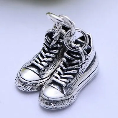 Real 925 Sterling Silver Pendant Canvas Shoes Jewelry