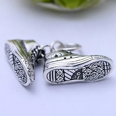 Real 925 Sterling Silver Pendant Canvas Shoes Jewelry