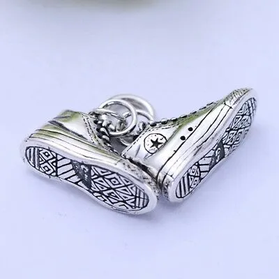 Real 925 Sterling Silver Pendant Canvas Shoes Jewelry