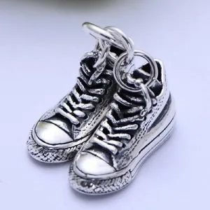 Real 925 Sterling Silver Pendant Canvas Shoes Jewelry