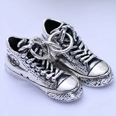 Real 925 Sterling Silver Pendant Canvas Shoes Jewelry